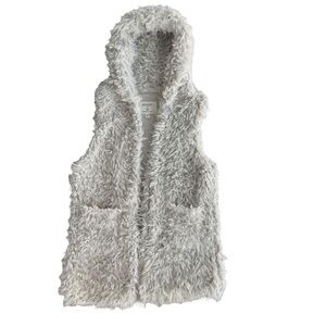 Ashley 26International Women M Cream Faux Fur Fuzzy Hood Open Front Vest VJR0051